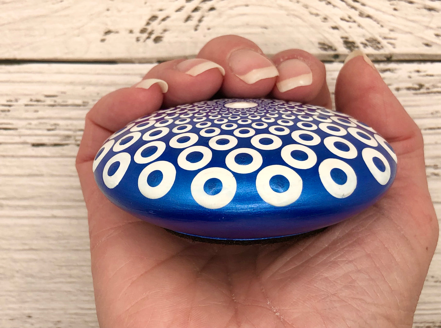 Metallic Blue and White Mandala Stone