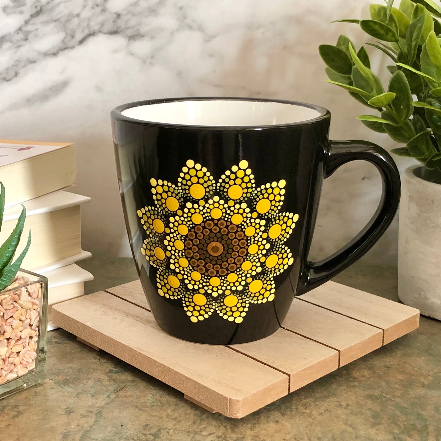 Made to Order ~ Black Mug ~ Sunflower Mandala