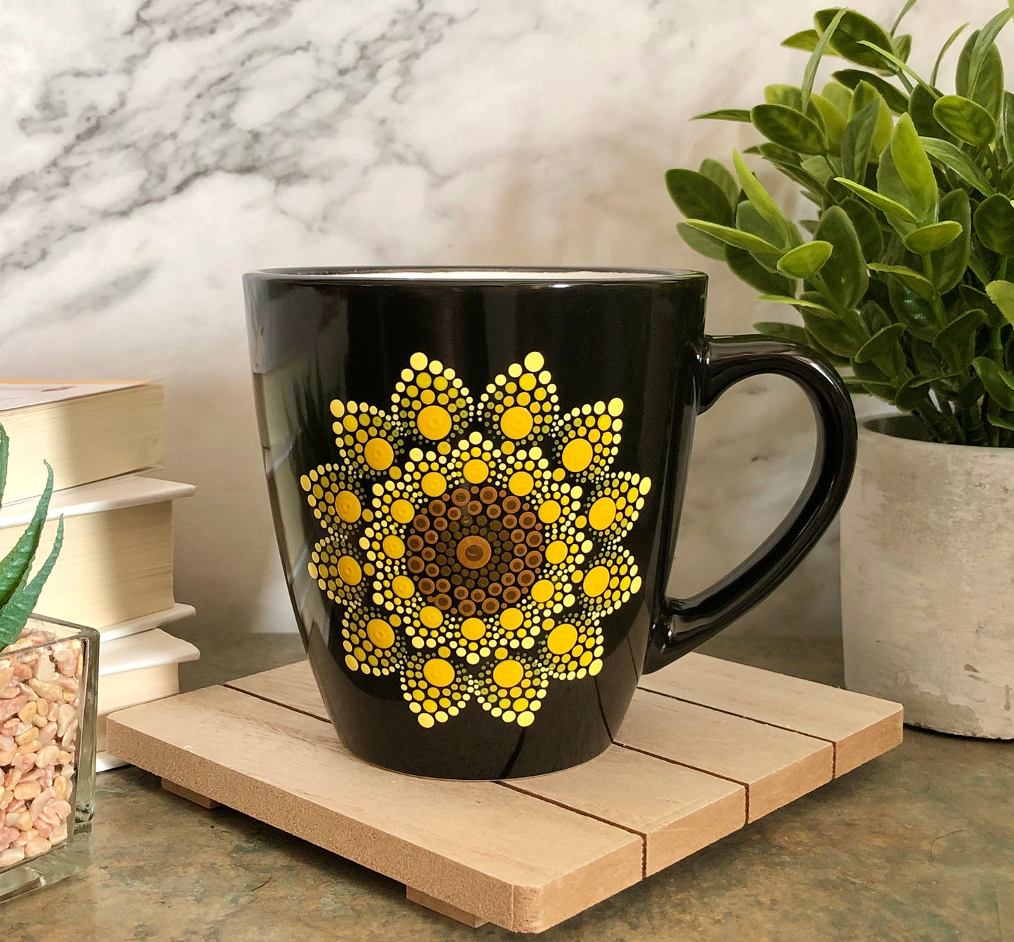 Made to Order ~ Black Mug ~ Sunflower Mandala