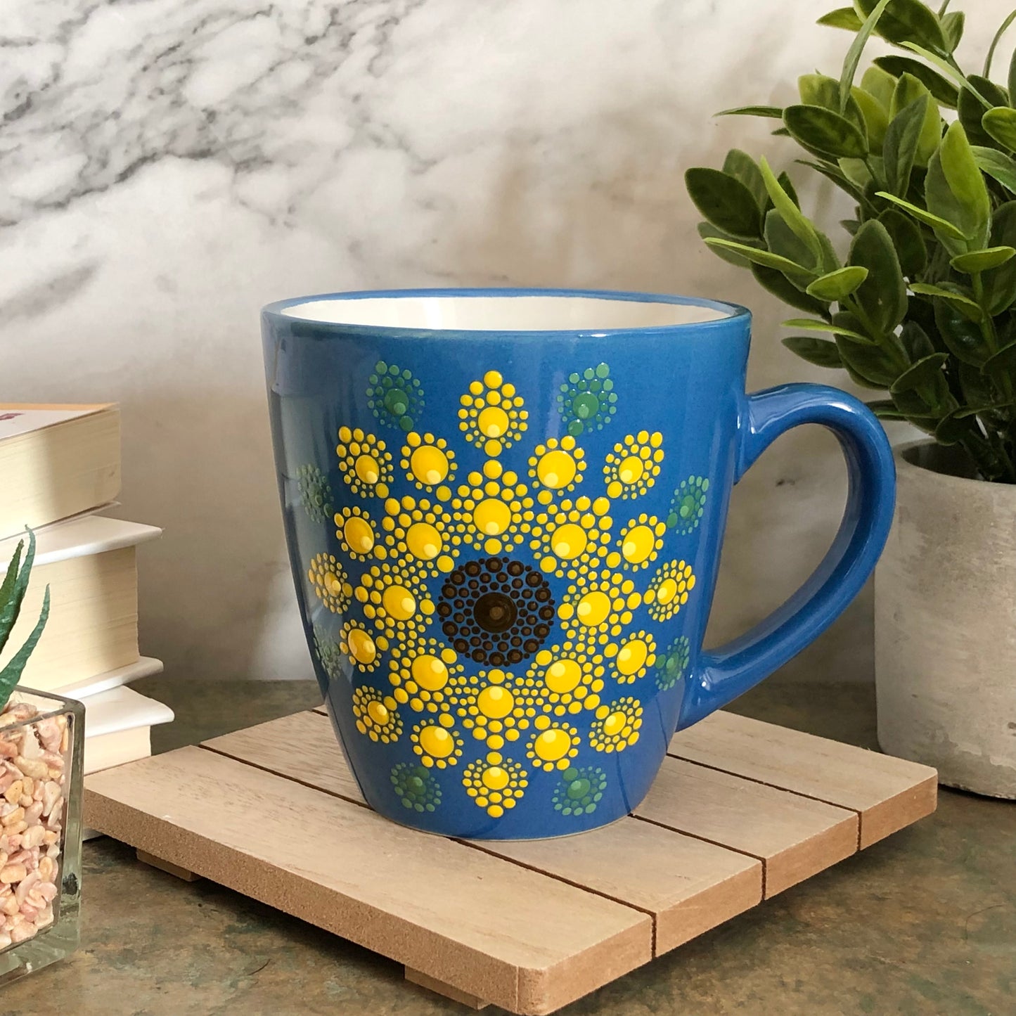 Made to Order ~ Blue Mug ~ Sunflower Mandala