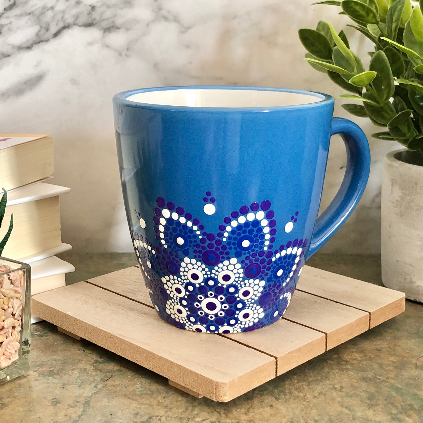 Made to Order ~ Blue Mug ~ Purple, Blue and White Off Centered Mandala