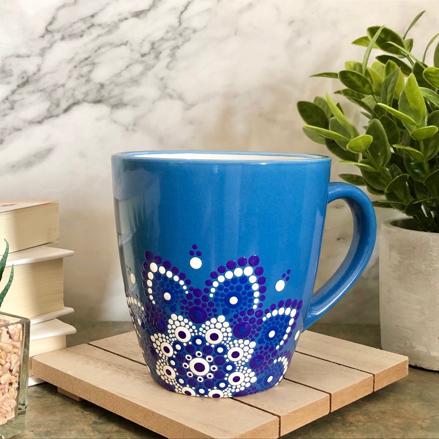 Made to Order ~ Blue Mug ~ Purple, Blue and White Off Centered Mandala