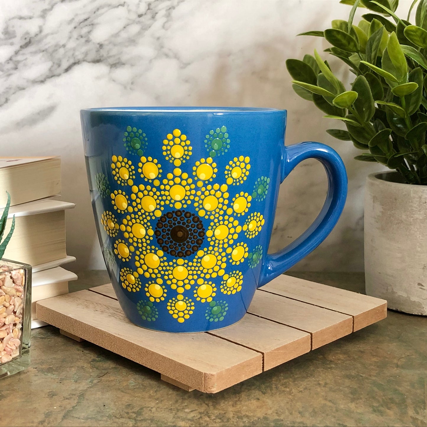 Made to Order ~ Blue Mug ~ Sunflower Mandala