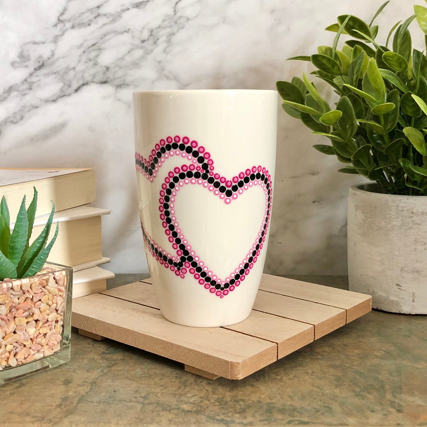 White Mug ~ Double Heart Dot Design