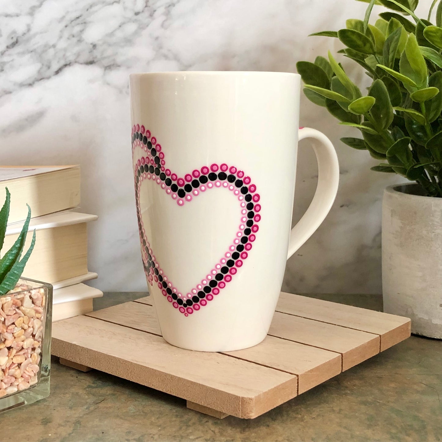 White Mug ~ Double Heart Dot Design