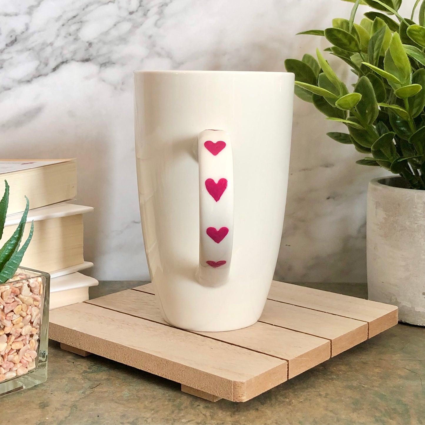 White Mug ~ Double Heart Dot Design