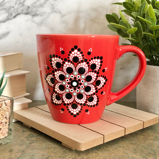 Made to Order ~ Red Mug ~ White and Black Centered Mandala