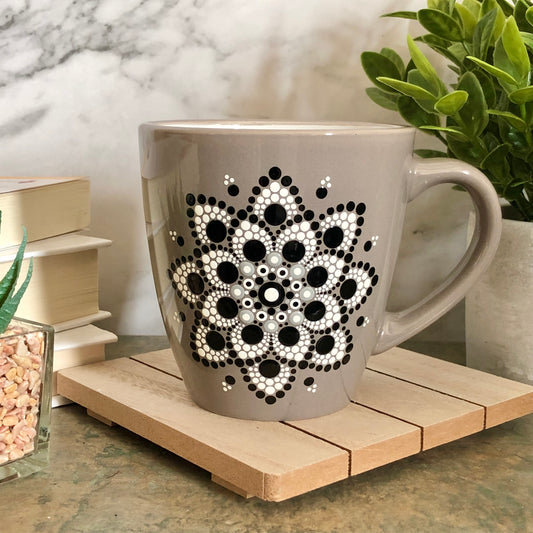 Made to Order ~ Neutral / Light Brown Mug ~ Black and White Centered Mandala