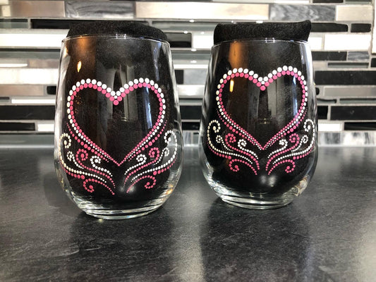 Fancy Heart Wine Glass Set