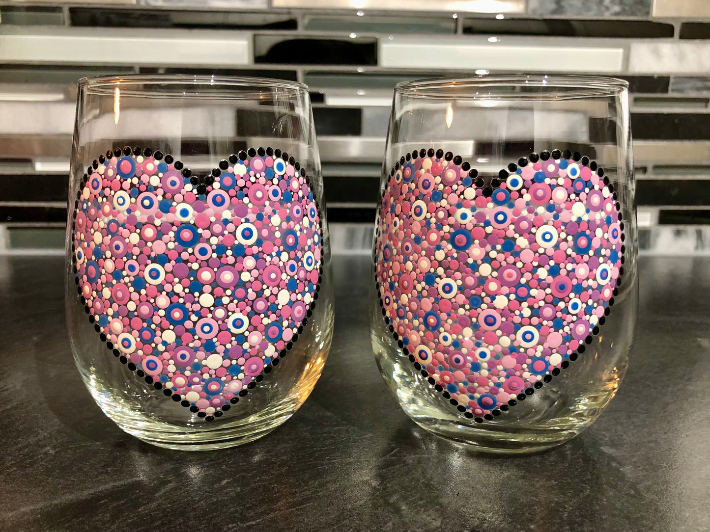 Multi-Coloured Heart Wine Glass Set