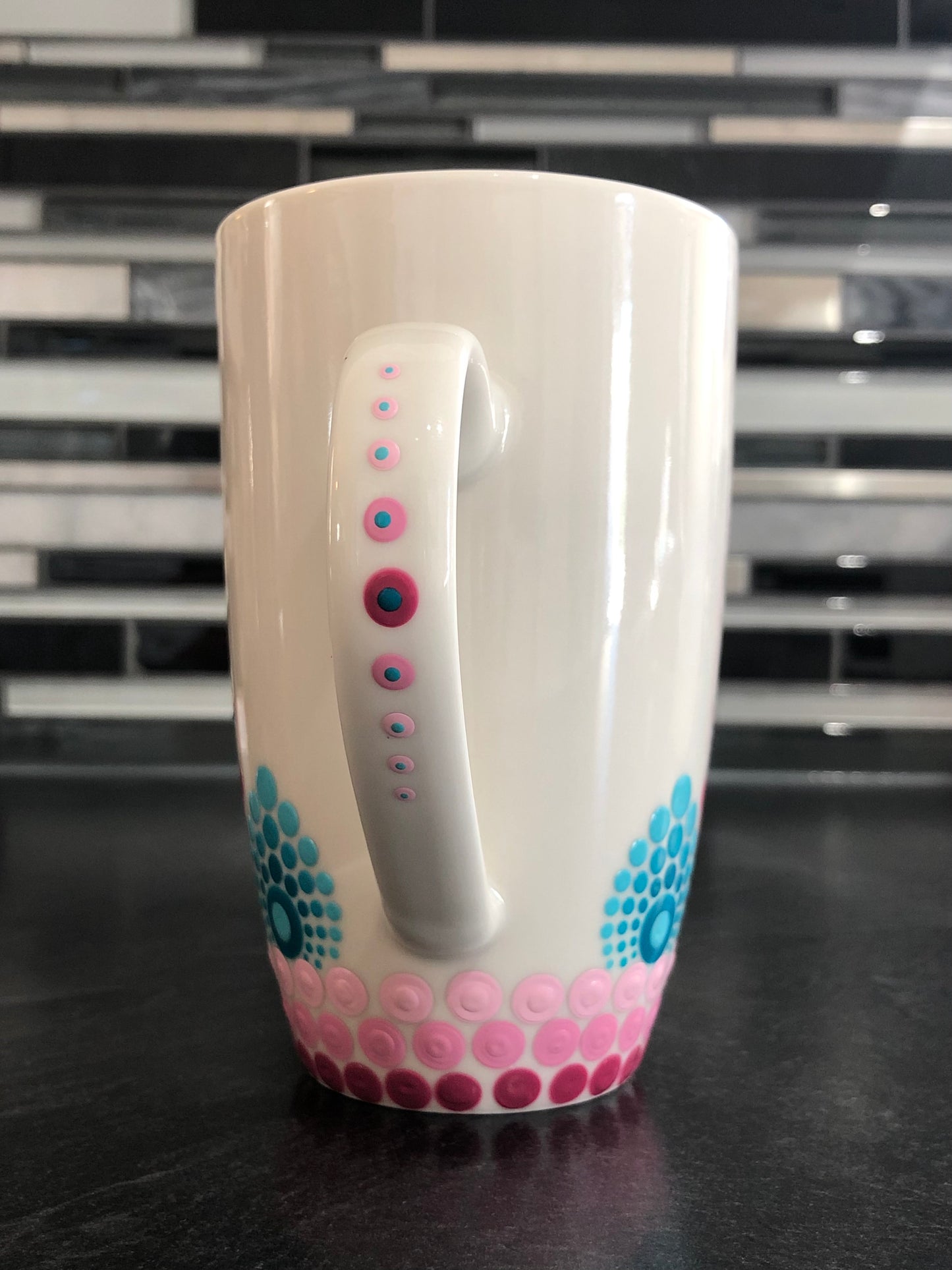 White Mug ~ Pinks and Teals Blooming Flowers Design