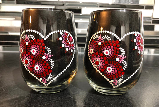 Red Heart Mandala Wine Set