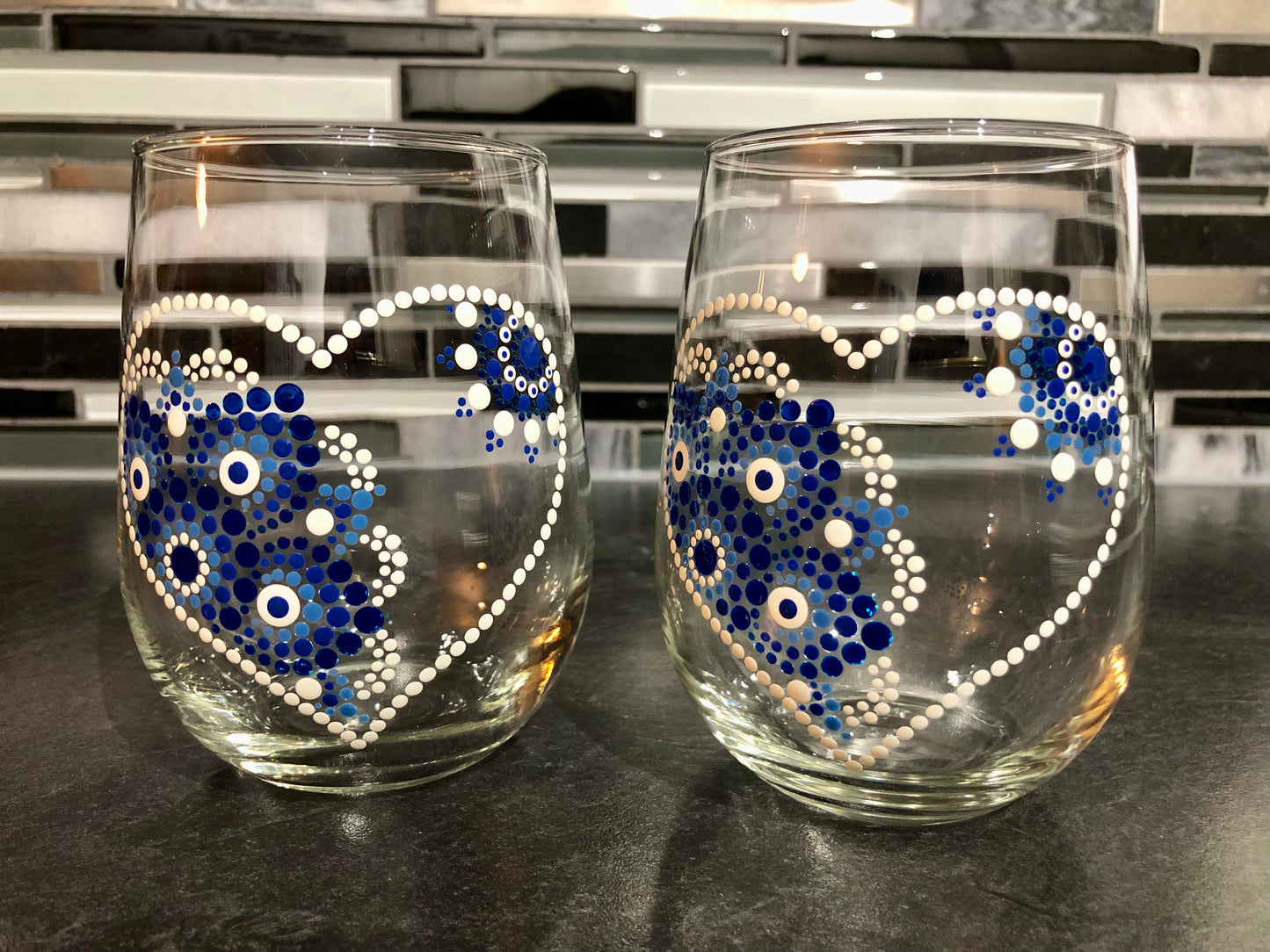 Blue Heart Mandala Wine Glass Set